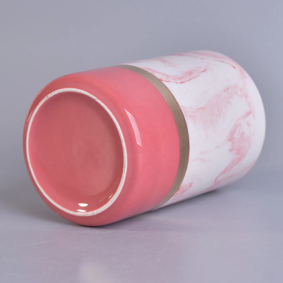 Wholesales unique custom painted pink ceramic candle jar 10oz