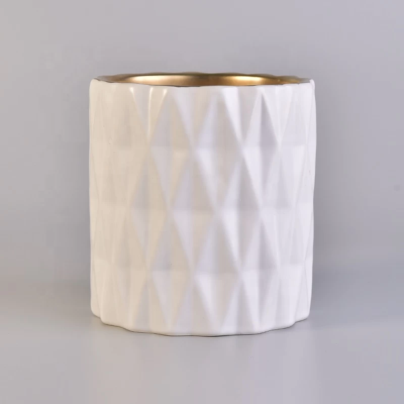 Geo cut cylinder plating candle holder votive ceramic candle jars home decorative wholesale
