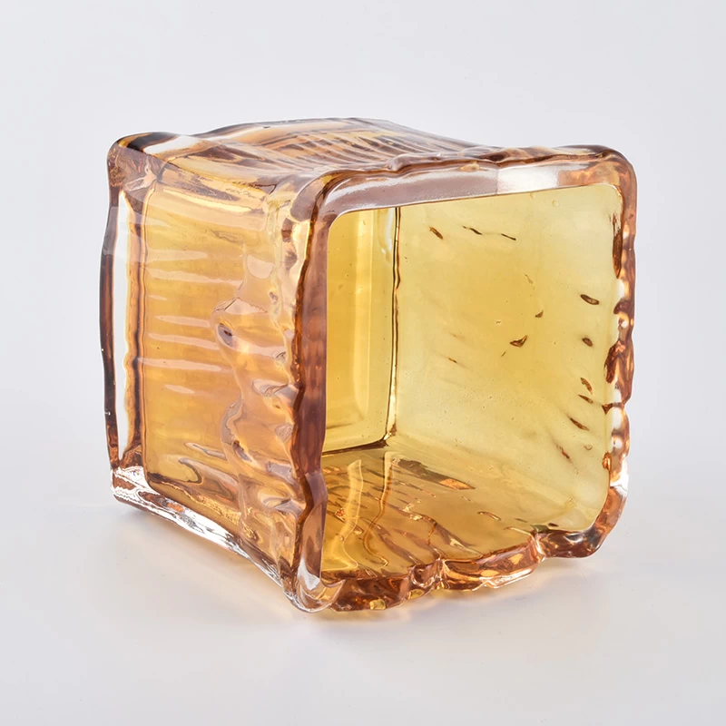 Amber 630ML suqare wholesale glass candle holder for home decoration