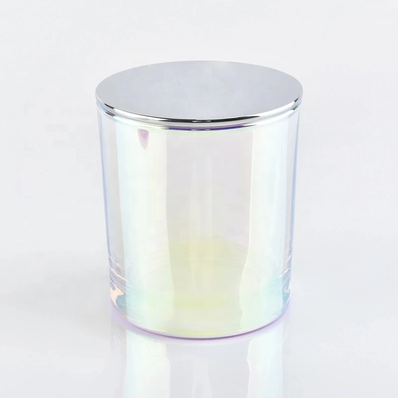 Luxury Iridescent Glass Candle Jar With Gold Lids