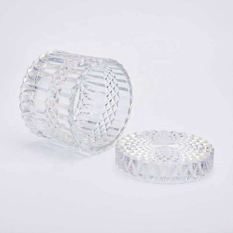 Crystal Geo cut candle cup glass candle jar with lids clear candle jar