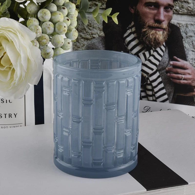 Wholesale custom classic scented wax frosted blue glass candle holder jar