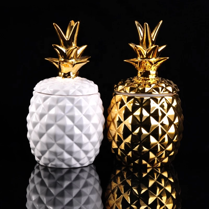Luxury pineapple custom ceramic candle holder with ceramic lid