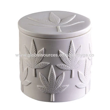 10oz 20oz Supplier leaf white frosted ceramic candle holder with lid