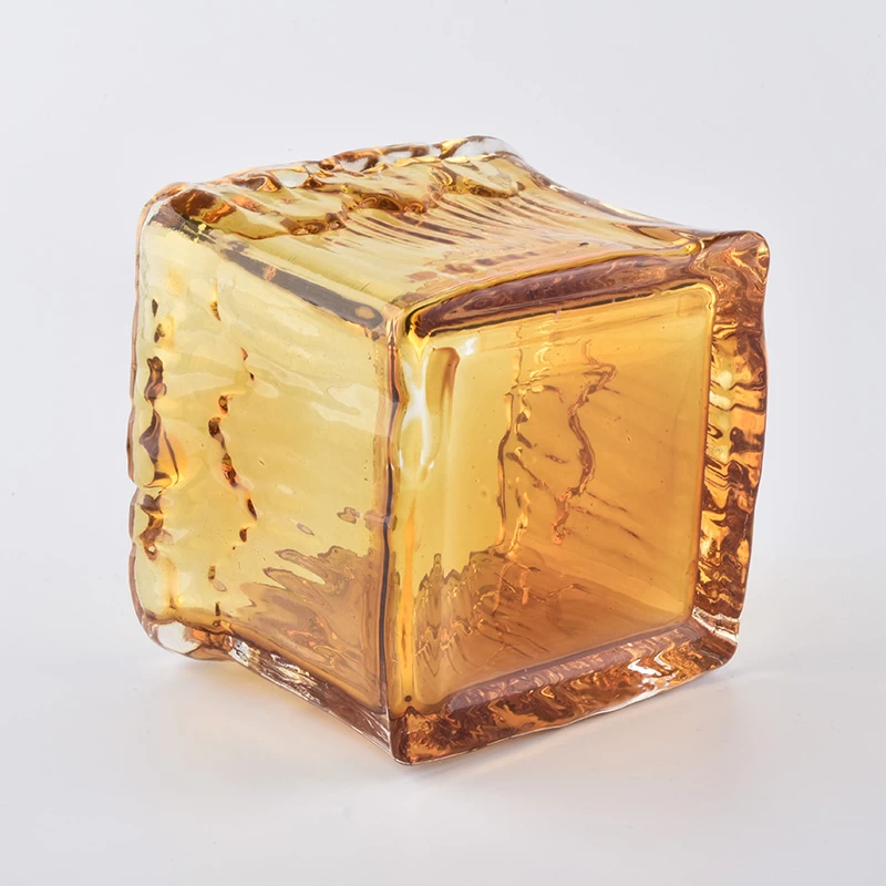 Amber 630ML suqare wholesale glass candle holder for home decoration
