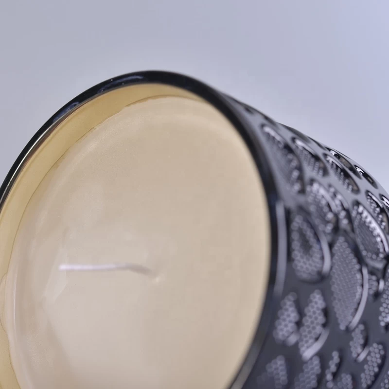 Luxury decorative round scented black glass jar for candles