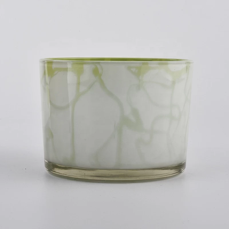 Green color glass candle jars with new decoration in 2020