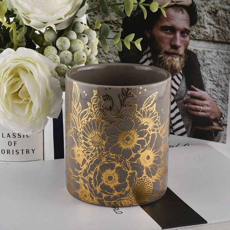 Wholesales luxury custom cylinder amber candle ceramic jars 8oz 10oz