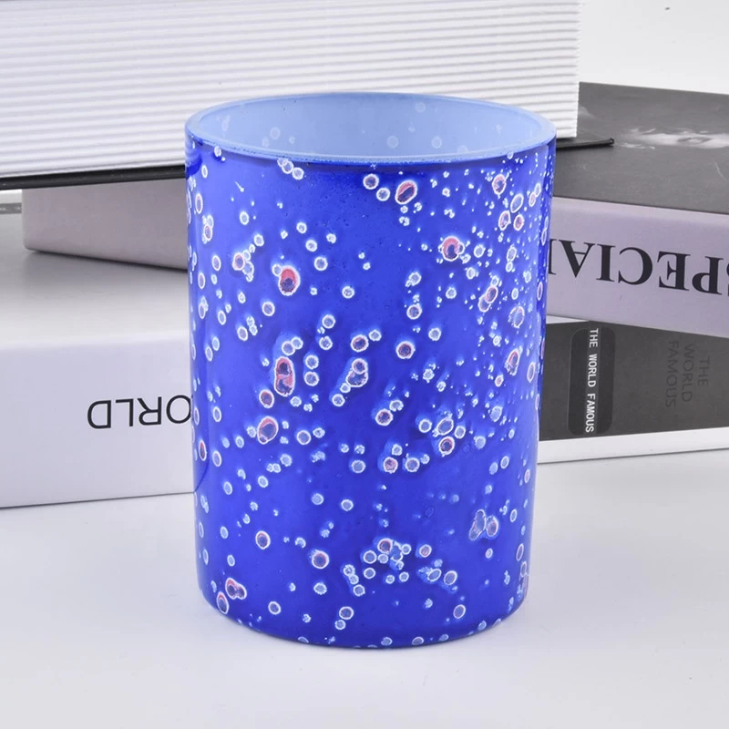 Wholesales heat resistant blue empty cylinder glass candle jars