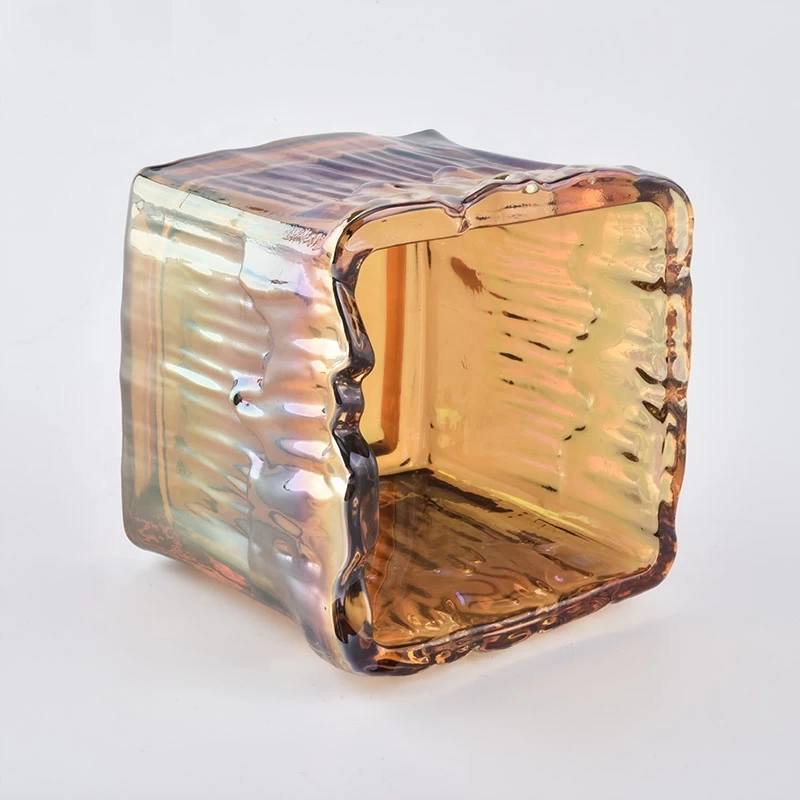 11oz handmade square amber glass candle holders