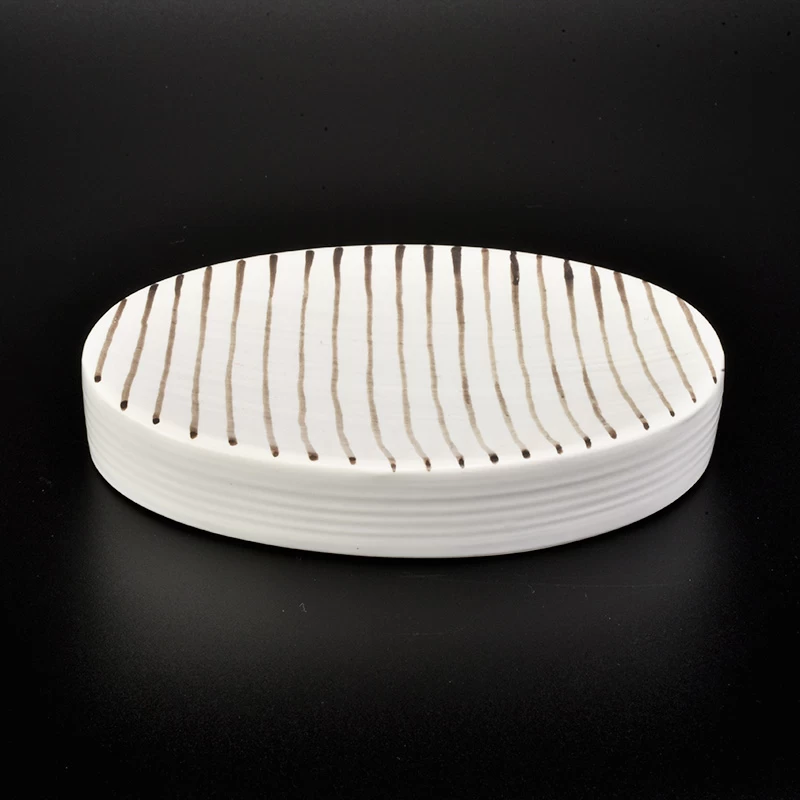 4ps oval ceramic bathroom accessories set, white toothbrush holder soap dish with stripe pattern home decor 