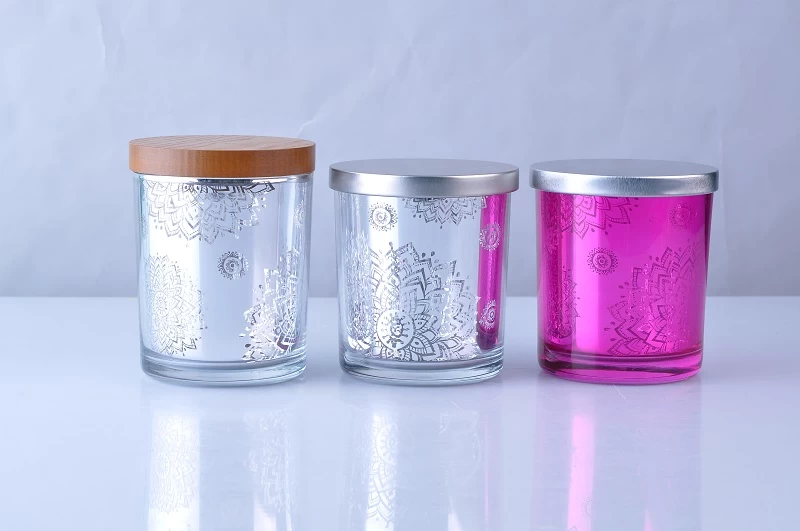 Wholesale mercury laser glass candle jars with wooden lid