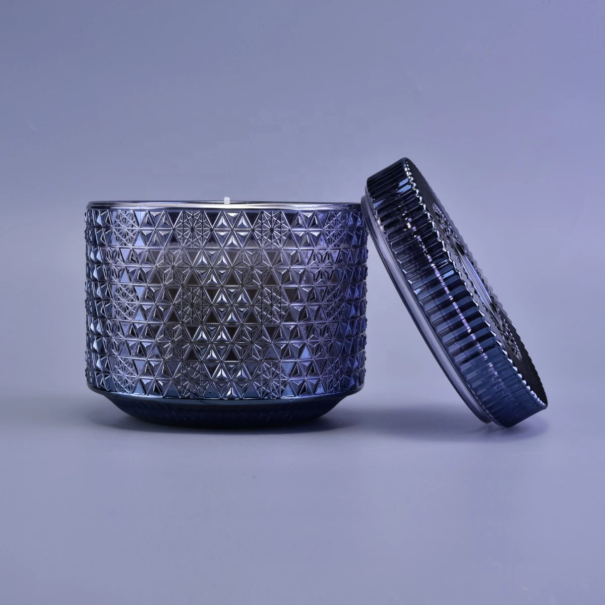 Wholesales dark blue luxury candle glass container with lid
