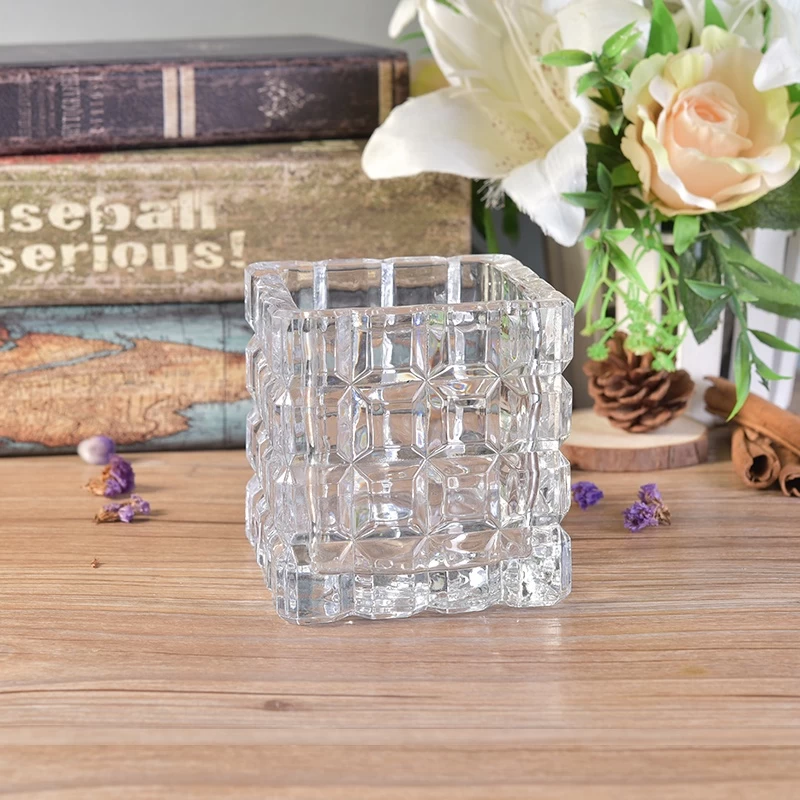 Luxury square jars for candle embossed glass candles jar