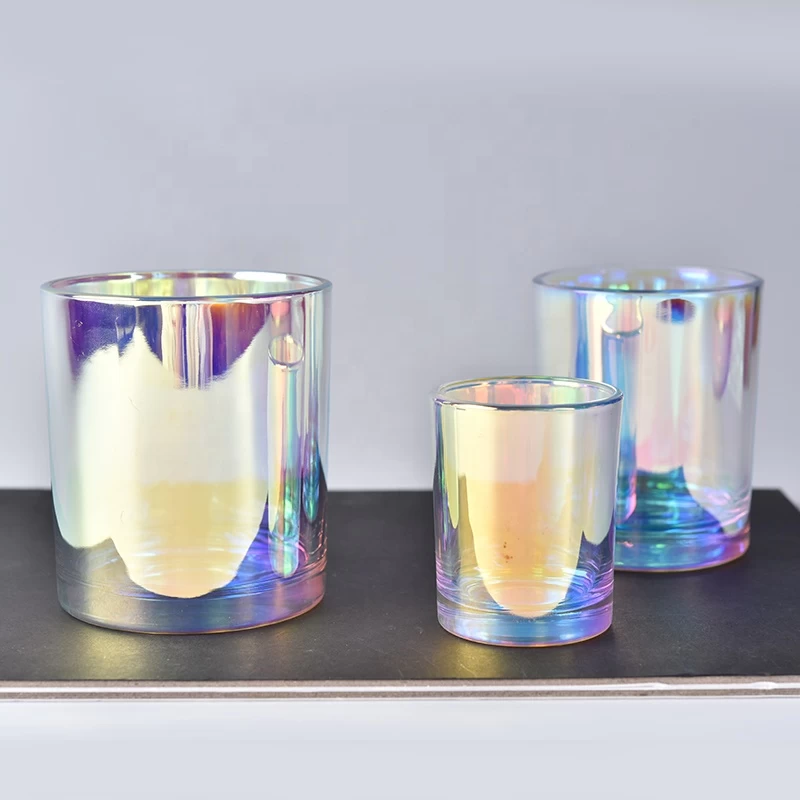 luxury iridescent glass candle jar with lids