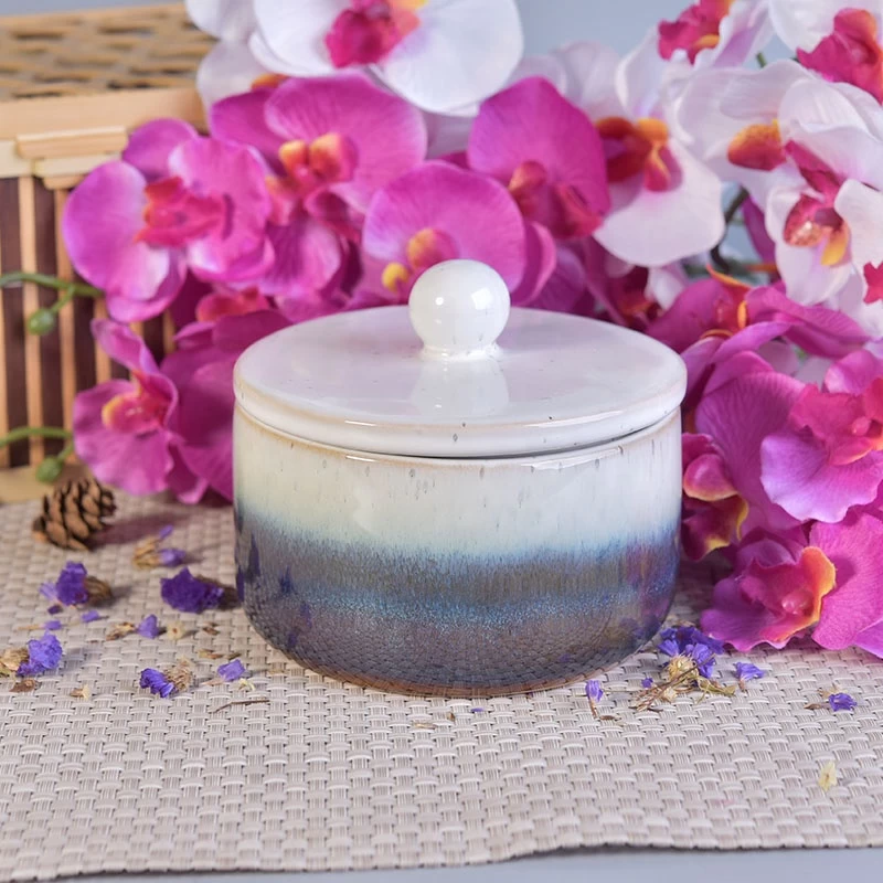 Personalised decorative ceramic candle iridescent jar votive candle vessel with lid wholesale