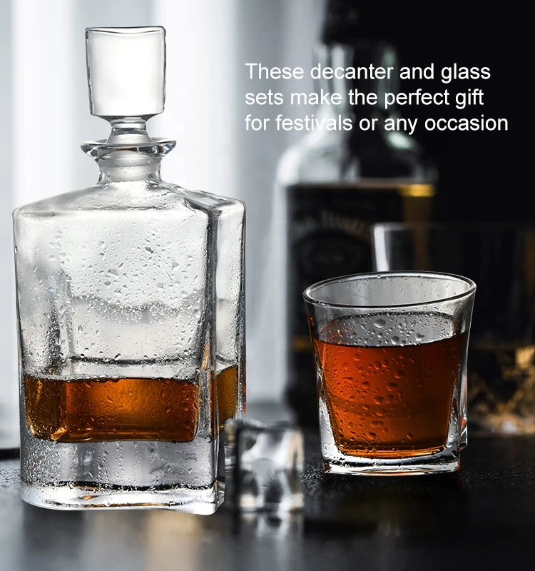 5 pieces Sunny square glass whiskey wine decanter bottle and cups sets