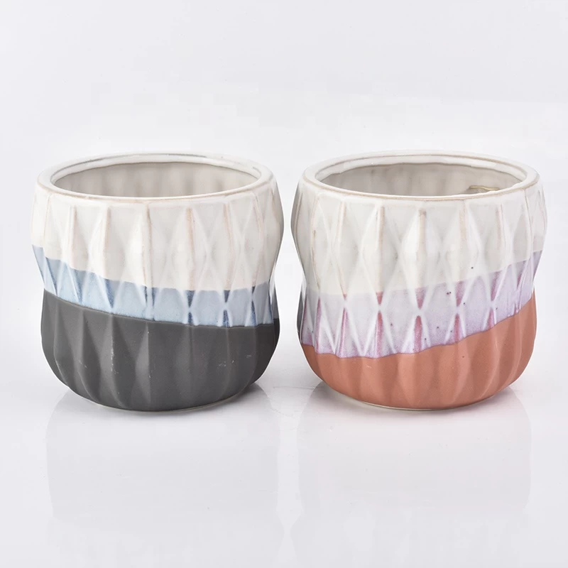 600ml Handmade ceramic candle jar embossed wholesales