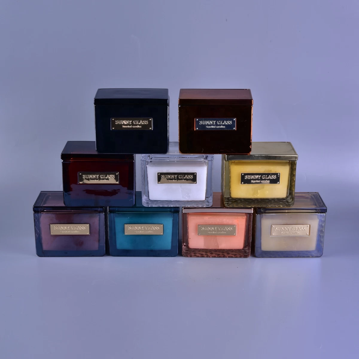 Sunny design luxury square glass candle jar with lid