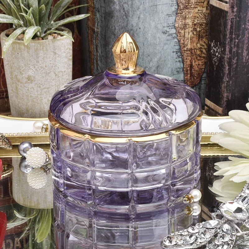 Round crystal clear glass candle jar with lid