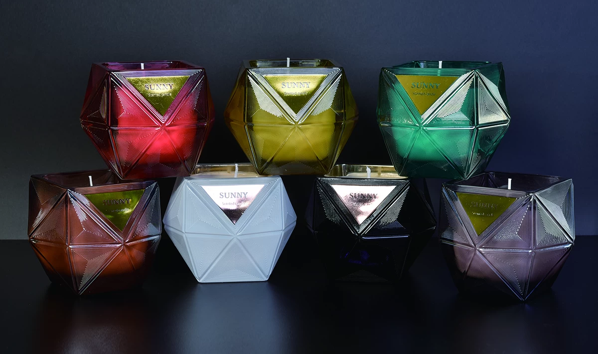 Manufacturer china Polygon empty candle glass jars patent design