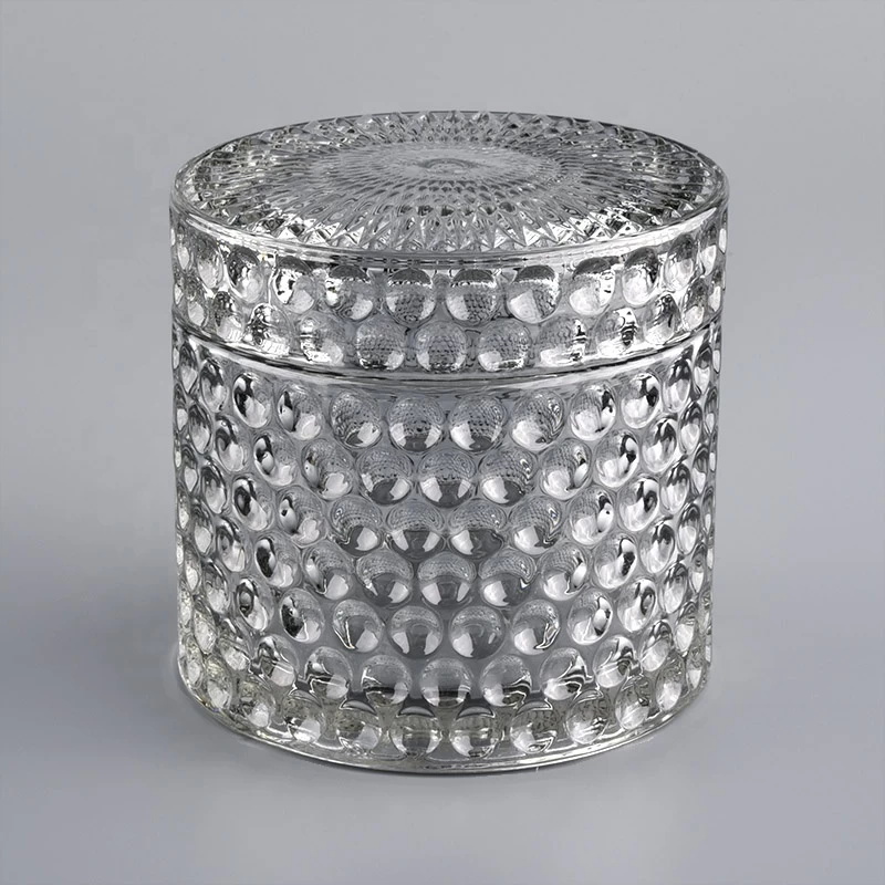 glass gray iridescent candle jar with lid