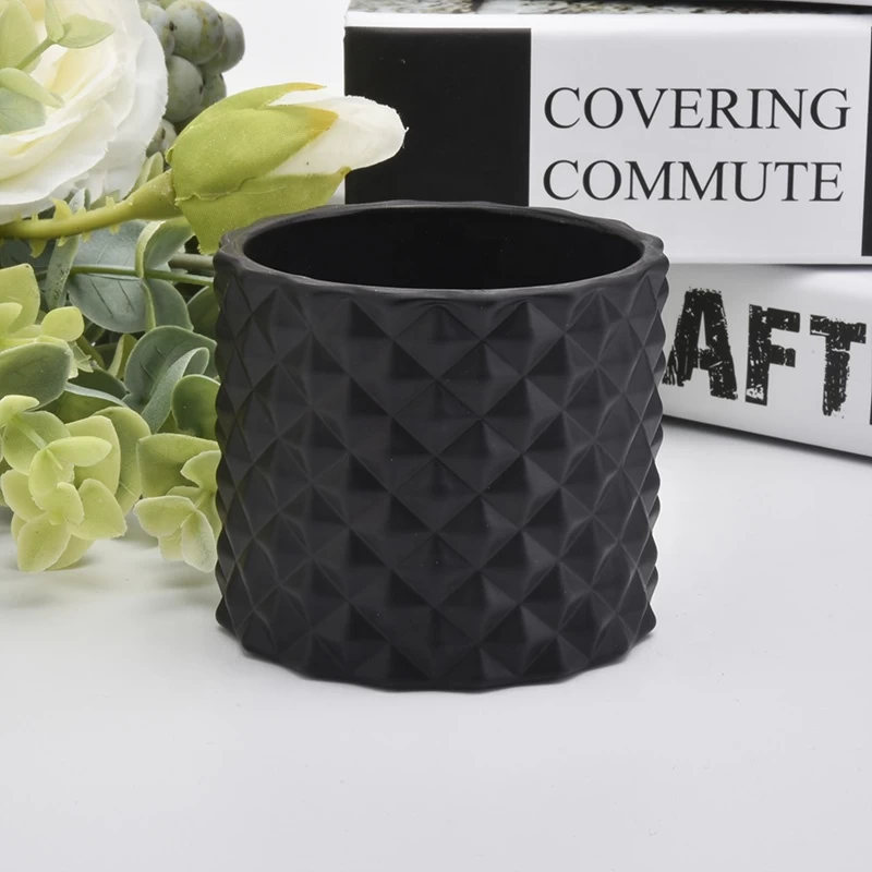 Frosted black candle holder Geo cut glass candle jar factory
