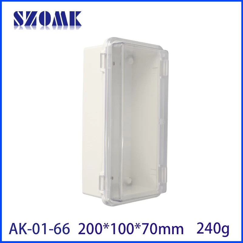 Wall Mountable SZOMK Clear Cover Hinged Weatherproof Plastic Outdoor Electronics Box ABS Plastic Waterproof Box AK-01-66 200*100*70mm