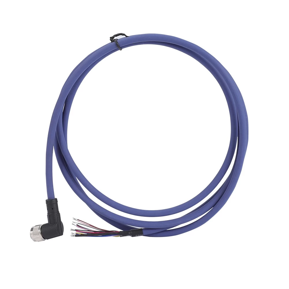 M12 12 17 pin male connector angled single ended shielded blue or purple shielded PUR cable