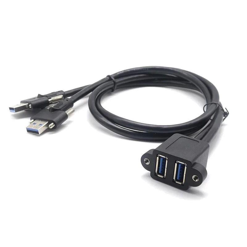 China USB a male to female dual port screw lock cable manufacturer