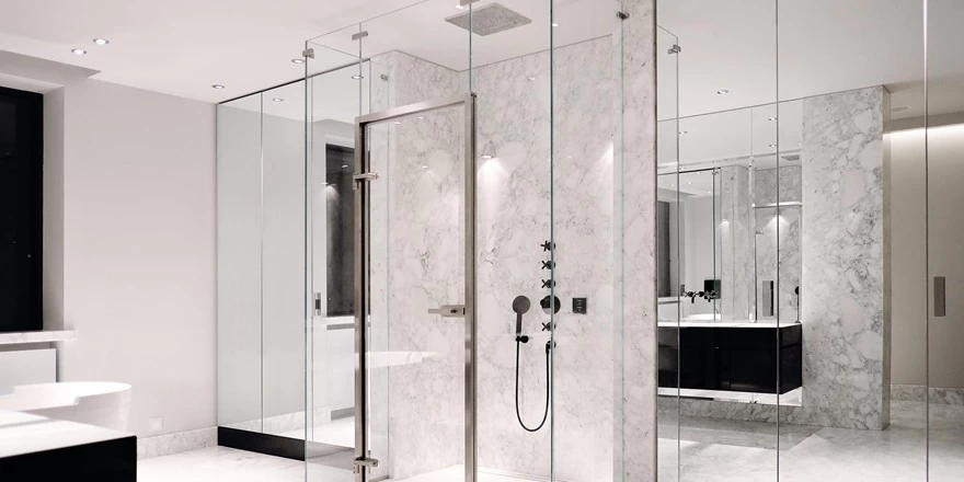 clear tempered glass shower door