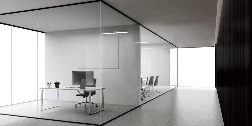 clear glass office partition wall