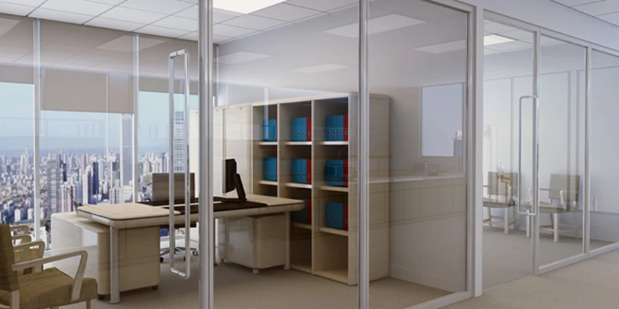 clear glass office walls factory