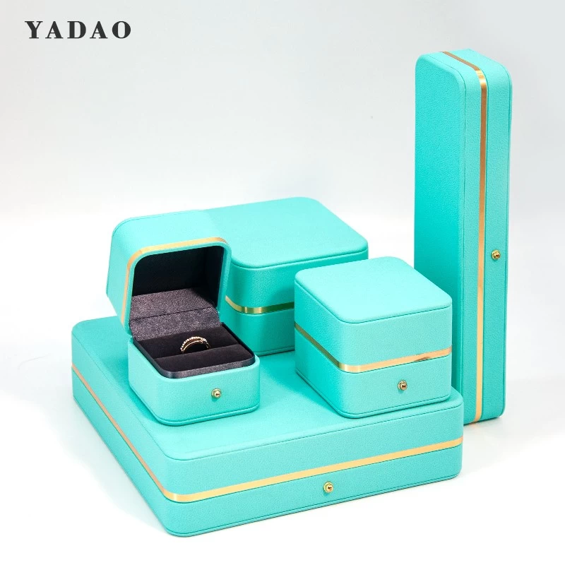 yadao ready to ship jewelry packaging box set stock box in blue color round corner design box with snap decoration