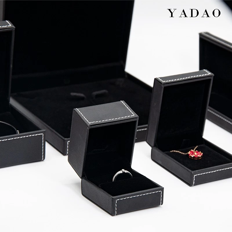China custom pu leather jewelry packaging box black leather gift packing box manufacturer
