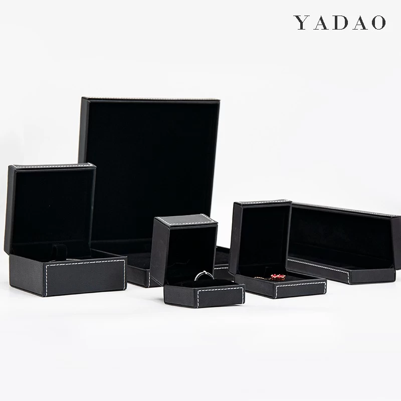 custom pu leather jewelry packaging box black leather gift packing box