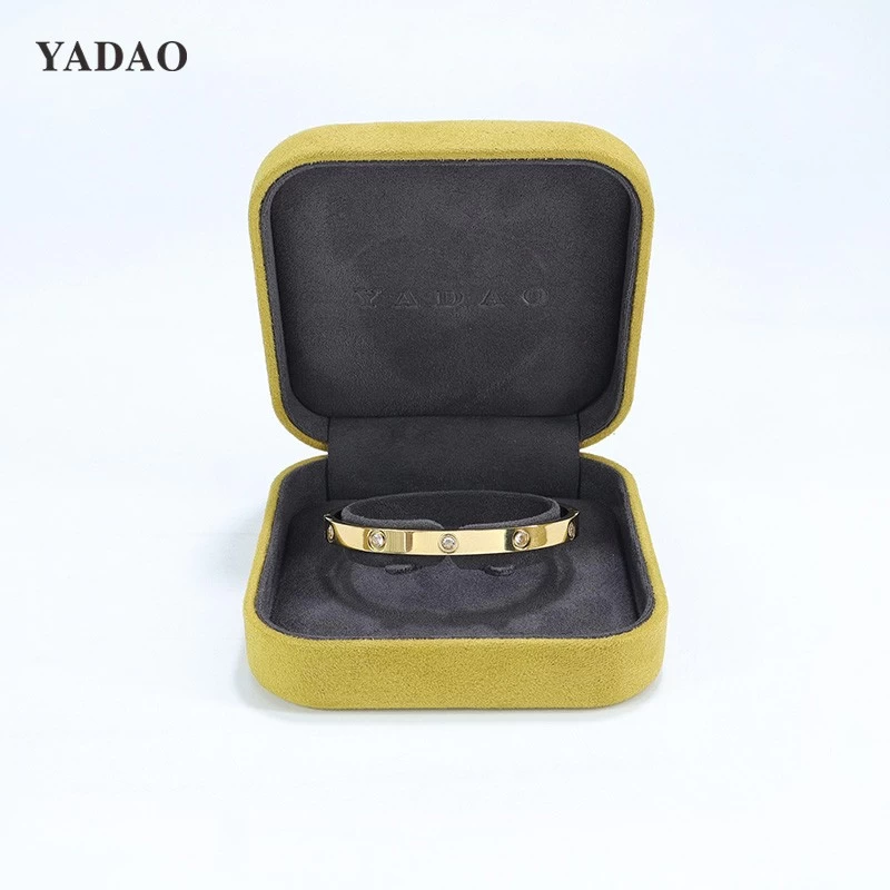 2023new arrival leaf yellow color suede jewelry packaging box