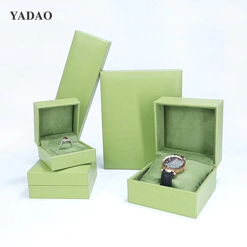 Green leather jewelry packaging box for ring bangle pendant packaging