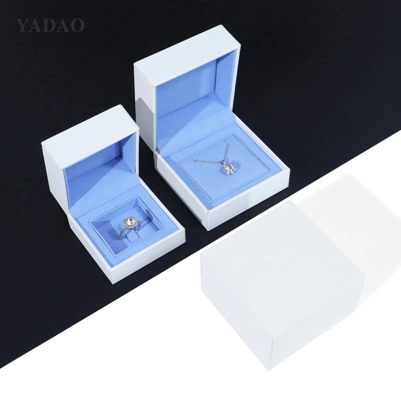 Microfiber high end navy blue bespoke custom jewelry packaging design off set logo set box  - COPY - vf8v2t