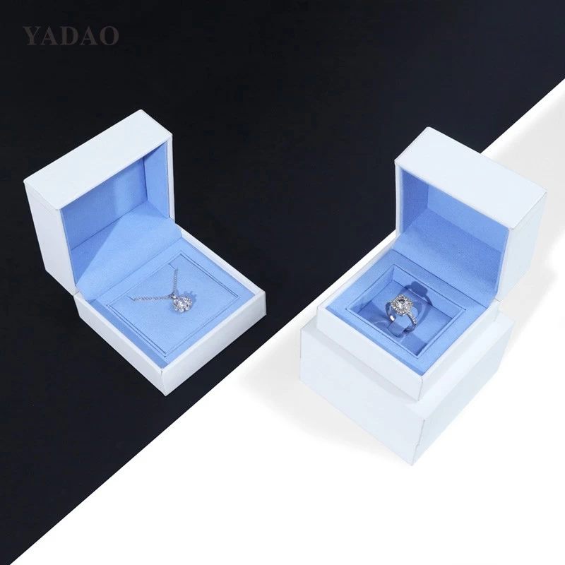 Microfiber high end navy blue bespoke custom jewelry packaging design off set logo set box  - COPY - vf8v2t