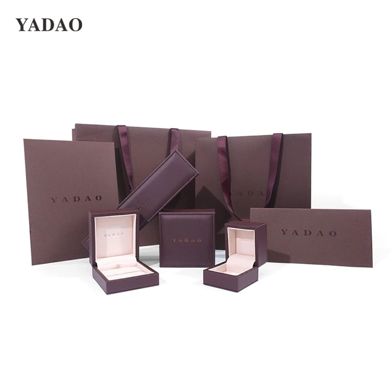 fashionable stylish functional Claret red pu leather microfiber full set diamond wedding jewelry packaging box