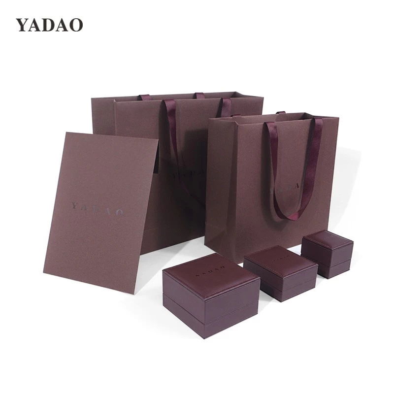 fashionable stylish functional Claret red pu leather microfiber full set diamond wedding jewelry packaging box