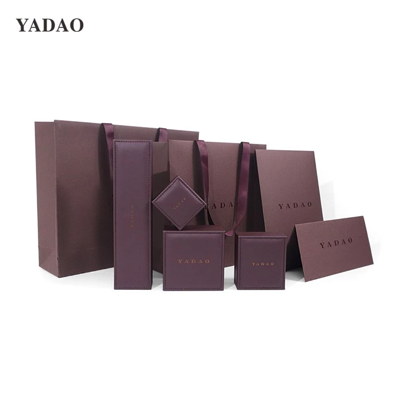 fashionable stylish functional Claret red pu leather microfiber full set diamond wedding jewelry packaging box