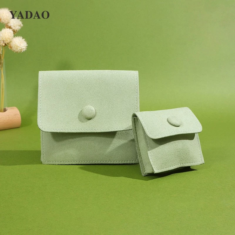 fashion accessories light green microfiber jewelry packaging pouch bag button flap style custom any size color logo