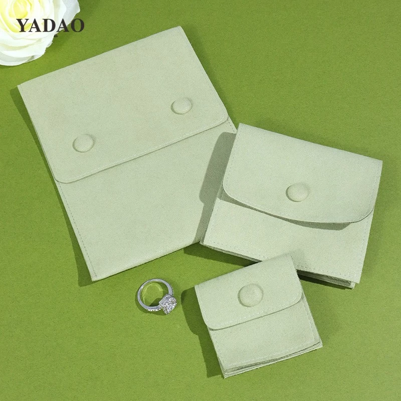 fashion accessories light green microfiber jewelry packaging pouch bag button flap style custom any size color logo