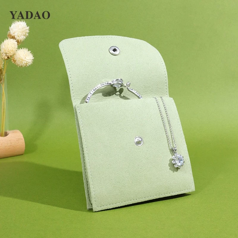 fashion accessories light green microfiber jewelry packaging pouch bag button flap style custom any size color logo
