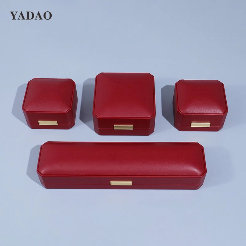 red serise soft touch luxury leather custom ring jewellery design packaging set multifunctional box with logo