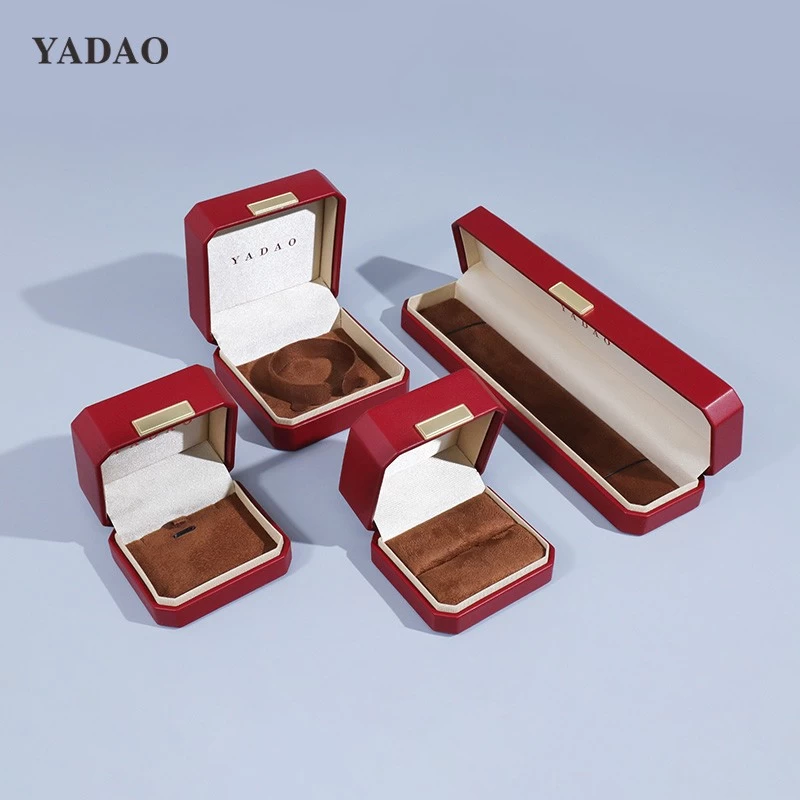 red serise soft touch luxury leather custom ring jewellery design packaging set multifunctional box with logo