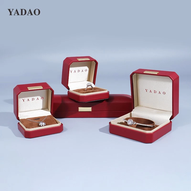 red serise soft touch luxury leather custom ring jewellery design packaging set multifunctional box with logo