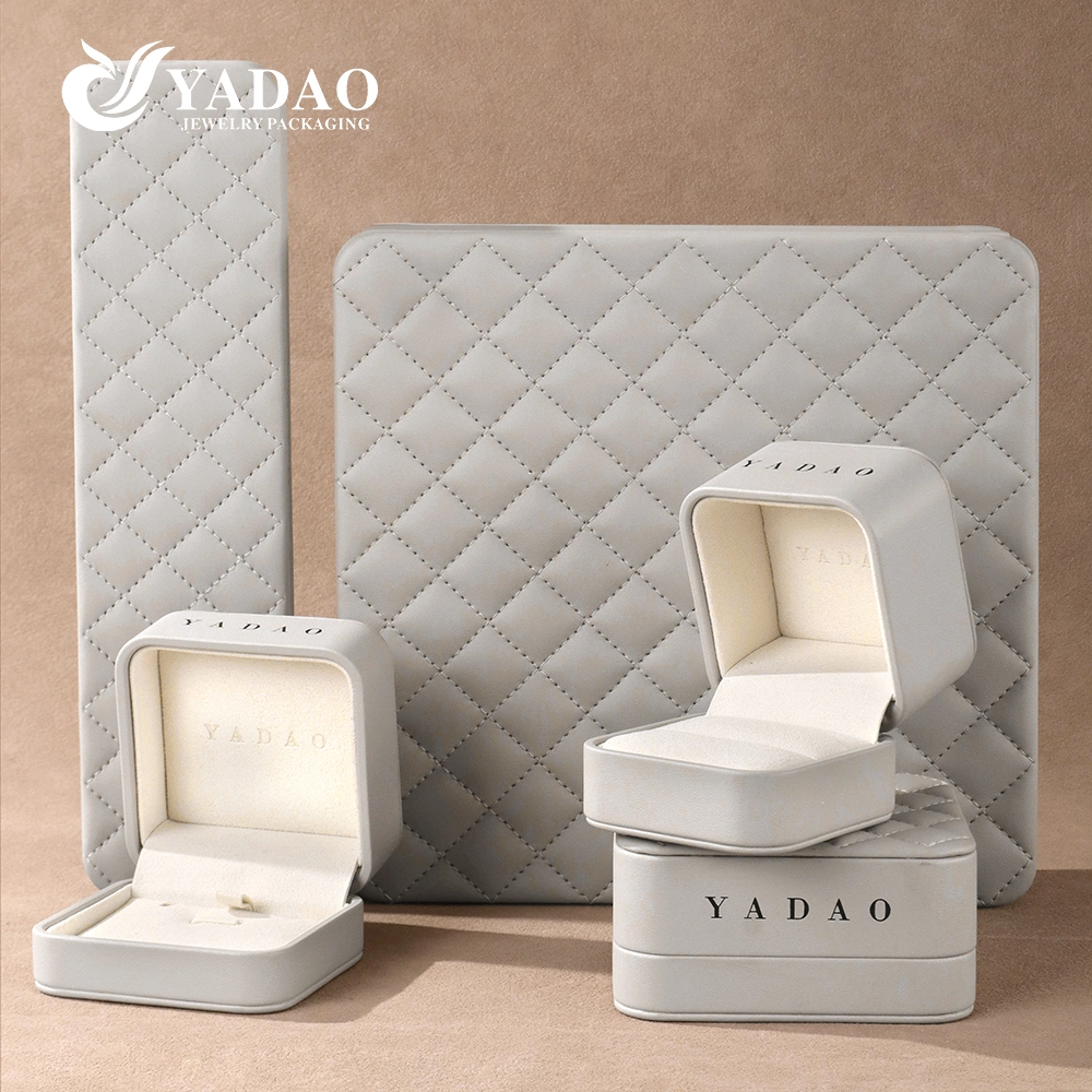 High-End Grey Grid Leather Jewelry Box, Blending Elegance with Practicality for Luxury Jewelry Brands